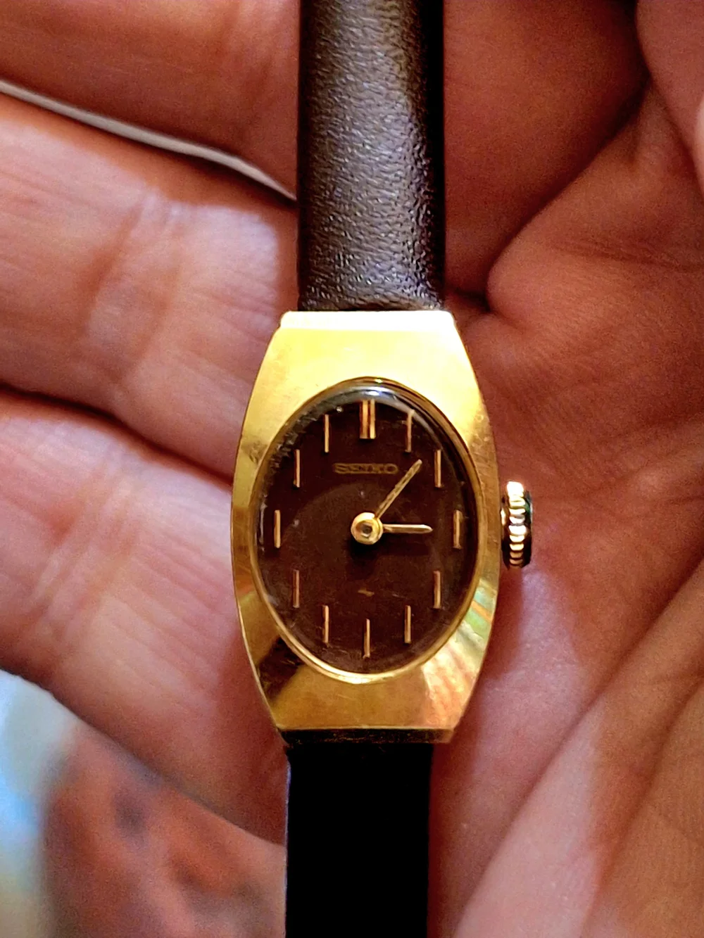Vintage 1970s Seiko  Mechanical Wind-Up Watch Chocolate Brown Dial Runs Great!